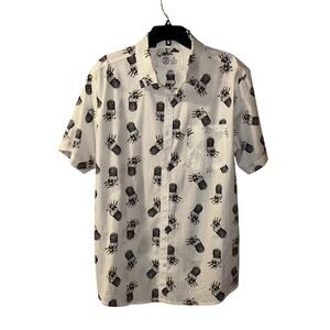 Hurley Men's Skull Pineapple Short Sleeve Button Up Shirt, Size XL
